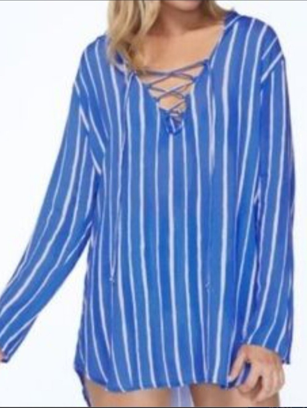 NWT Raisins Swim Cover Up XL Blue & White Striped
